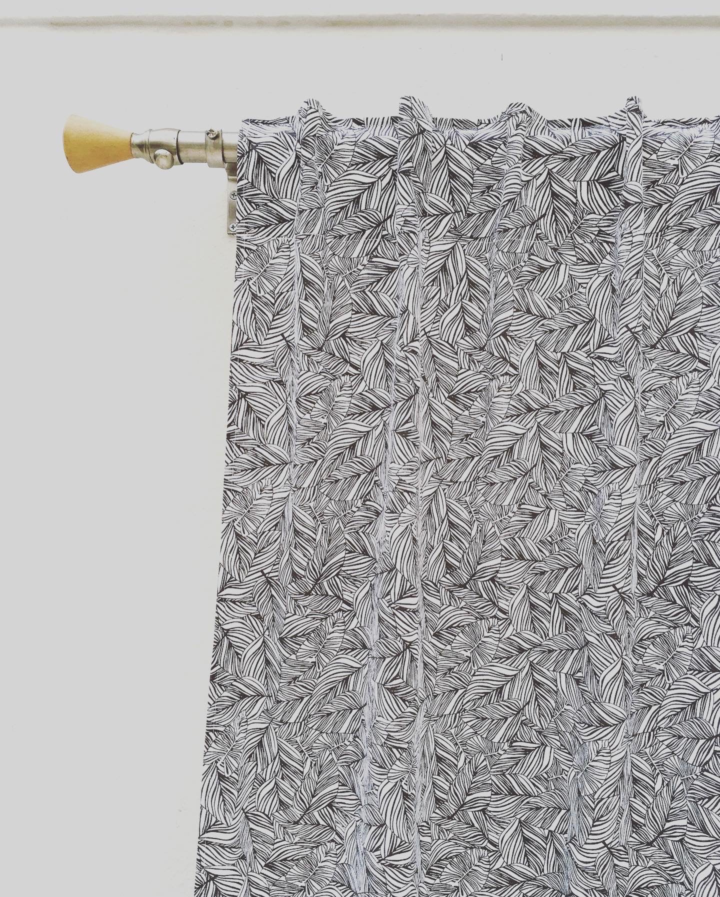 Black and white leaf printed curtains